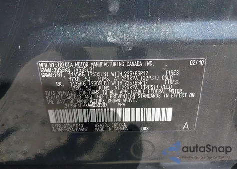 2010 Toyota Rav4 from USA, damaged, VIN 2T3BF4DVXAW039387